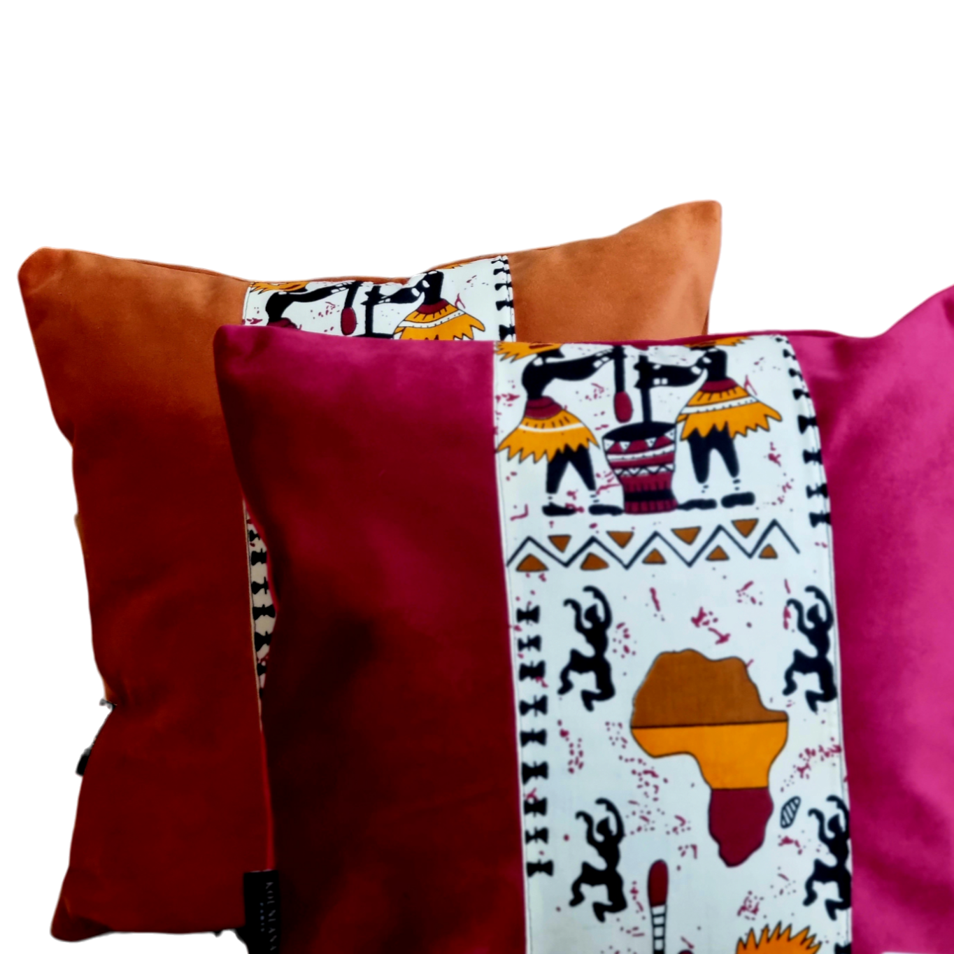 Coussin Africa en velours et pagne antique