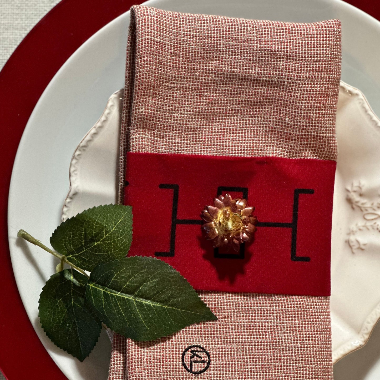 Lot de serviettes de table en lin Doumini Antiquity 45x45 cm Rouge