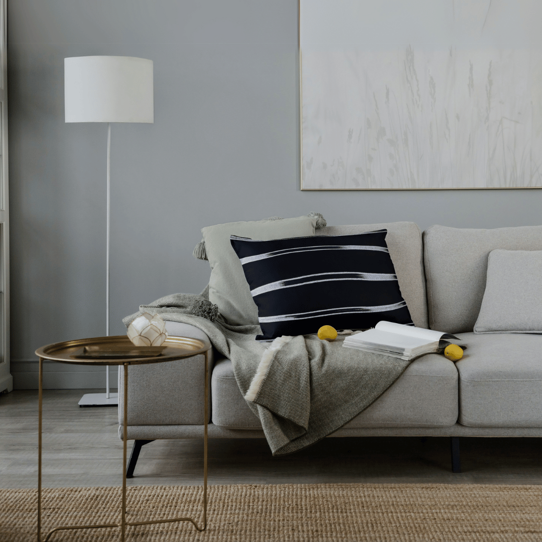 Housse de coussin Eclats d'hiver en coton tissé Tapis dans le noir