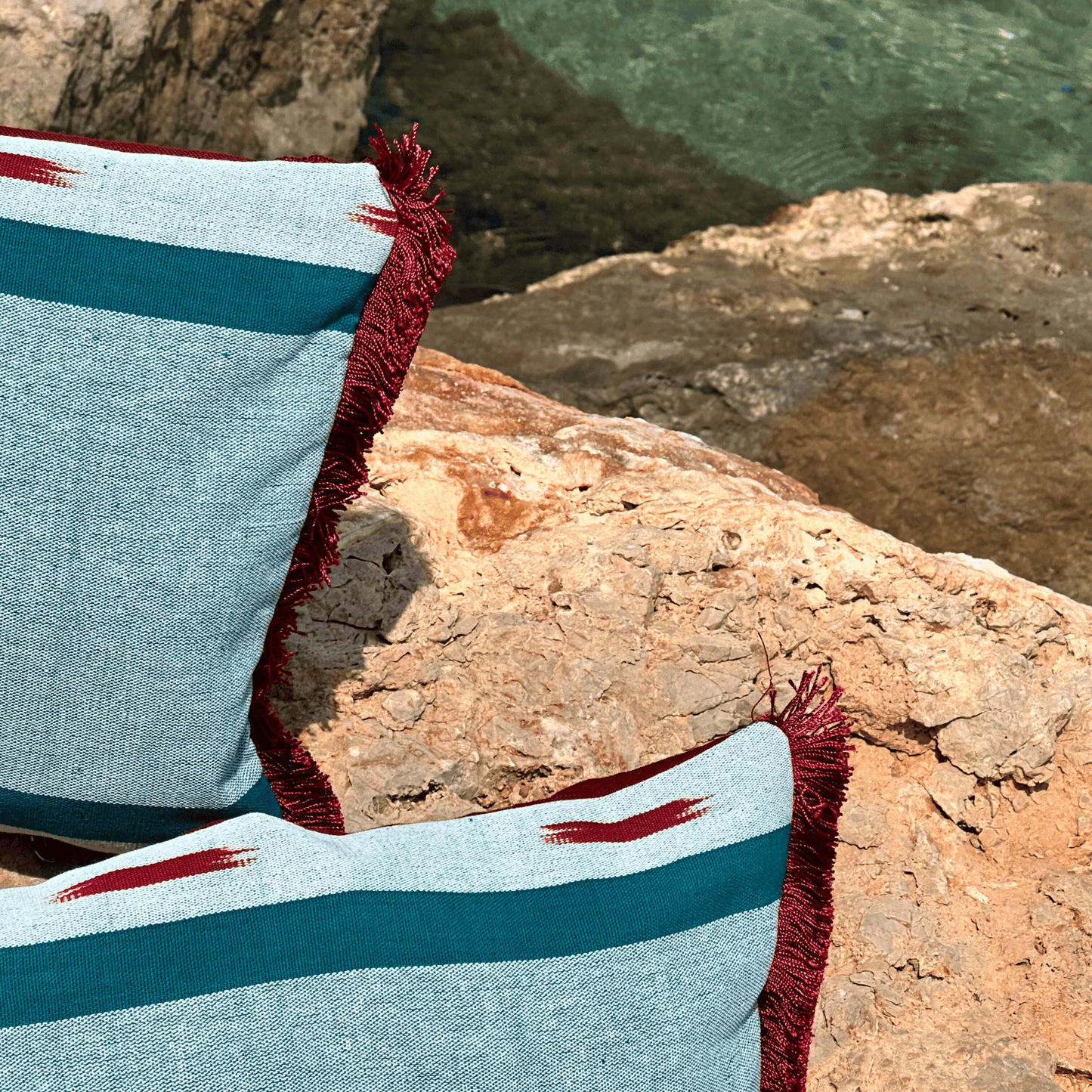 Housse de coussin Escapade Riviera 30X50 cm vert et bordeaux