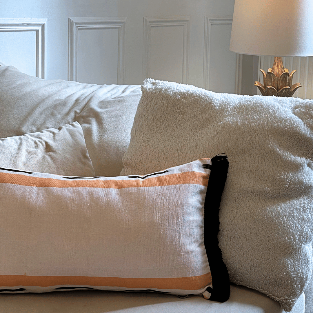 Housse de coussin Escapade Riviera 30X50 cm pêche et noir