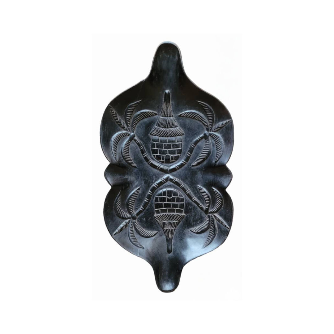 Décoration murale - objet d'art palmiers grand plateau en bois de Teck noir 65x35cm