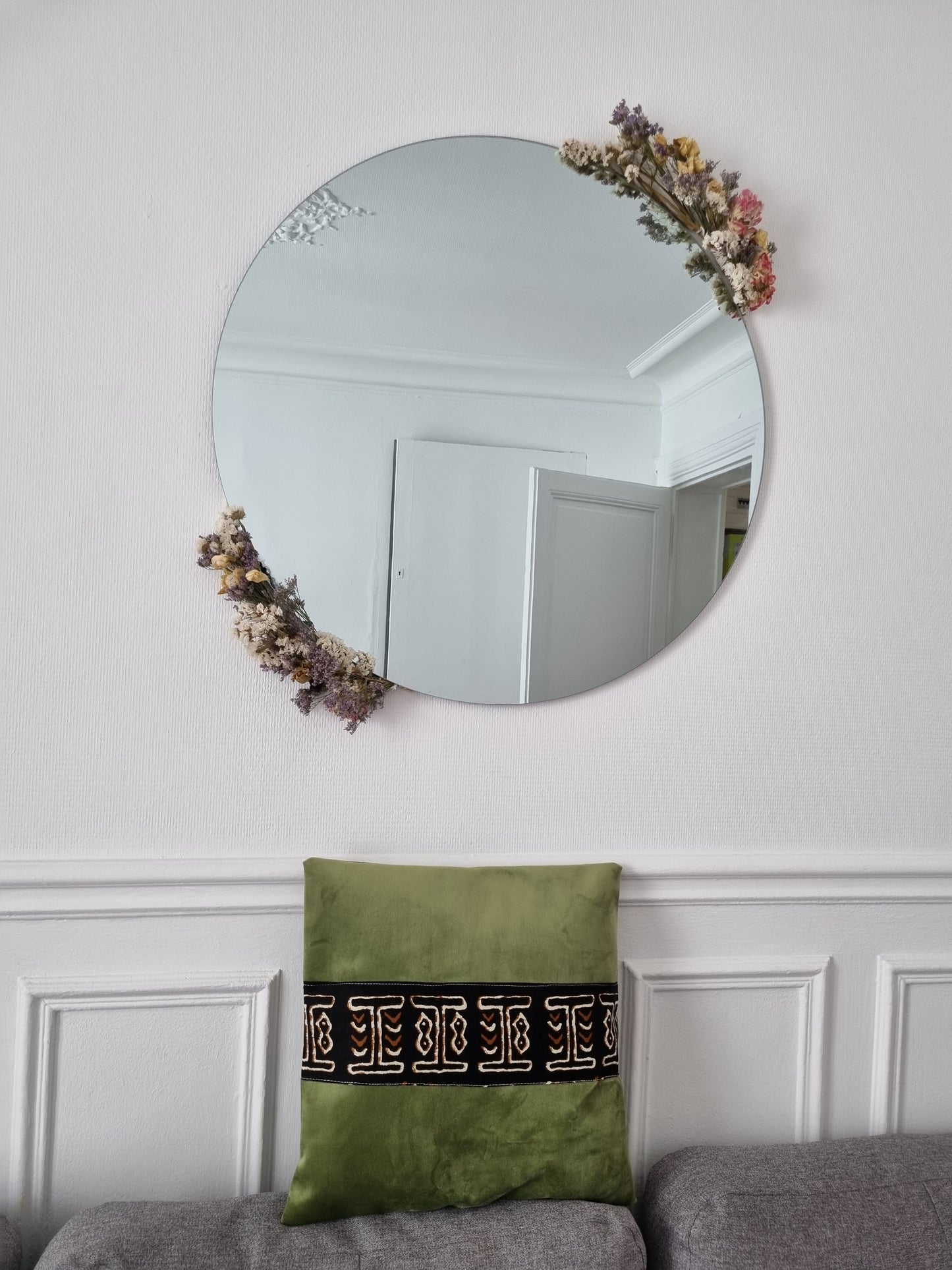 Coussin Vita en velours et pagne antique