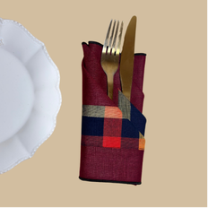 Lot de serviettes de table en lin Madras 36x36 cm Jaune, Bordeaux ou vert