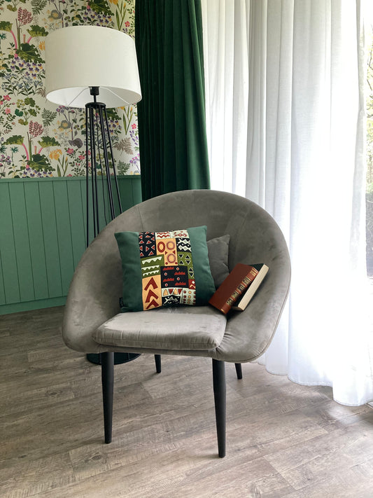 Coussin Mystik en velours et pagne antique