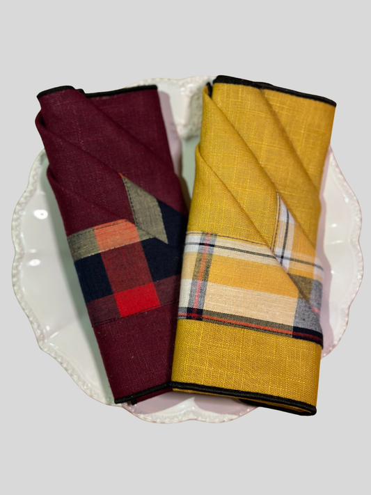 Lot de serviettes de table en lin Madras 36x36 cm Jaune, Bordeaux ou vert