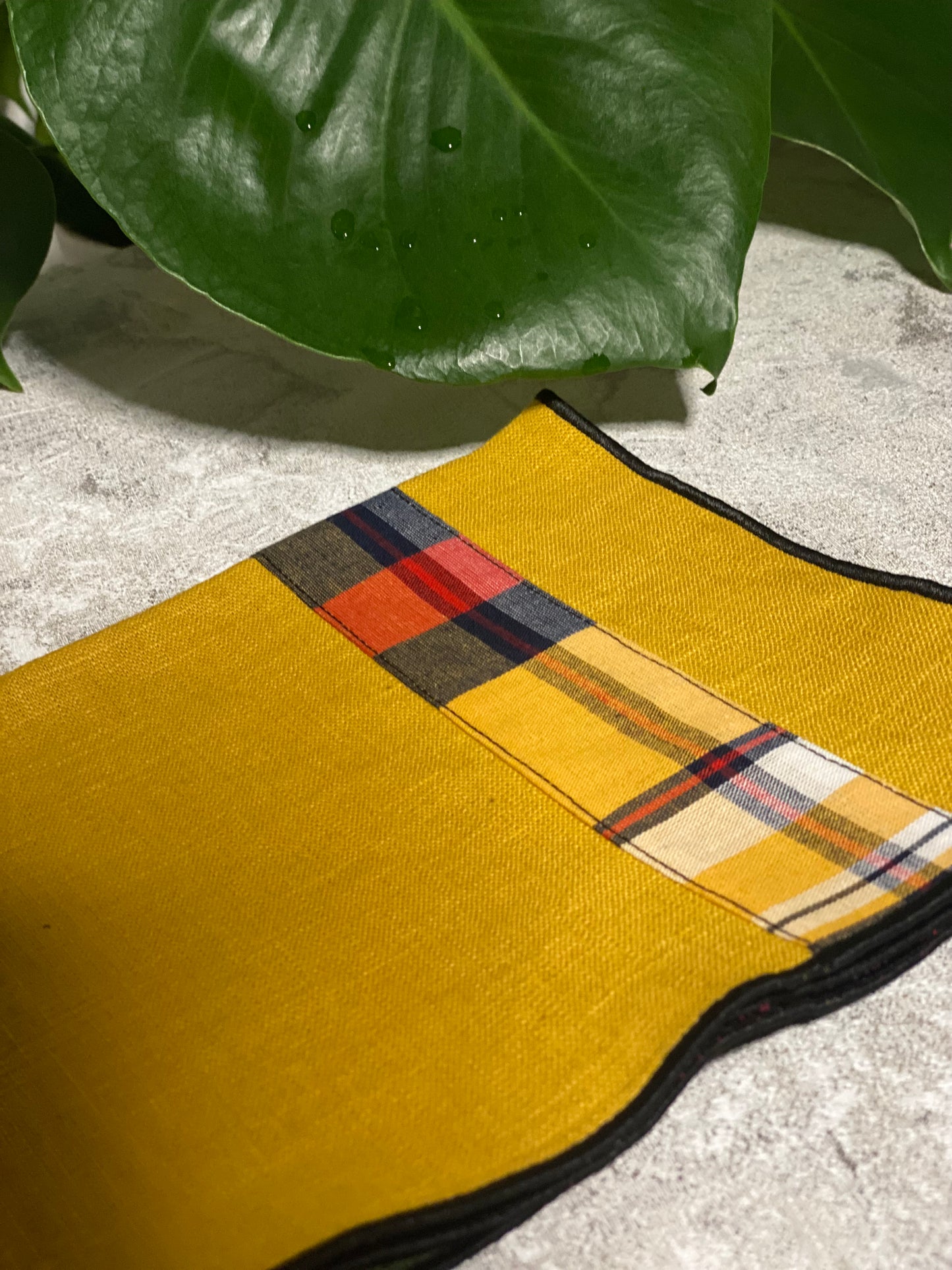 Lot de serviettes de table en lin Madras 36x36 cm Jaune, Bordeaux ou vert