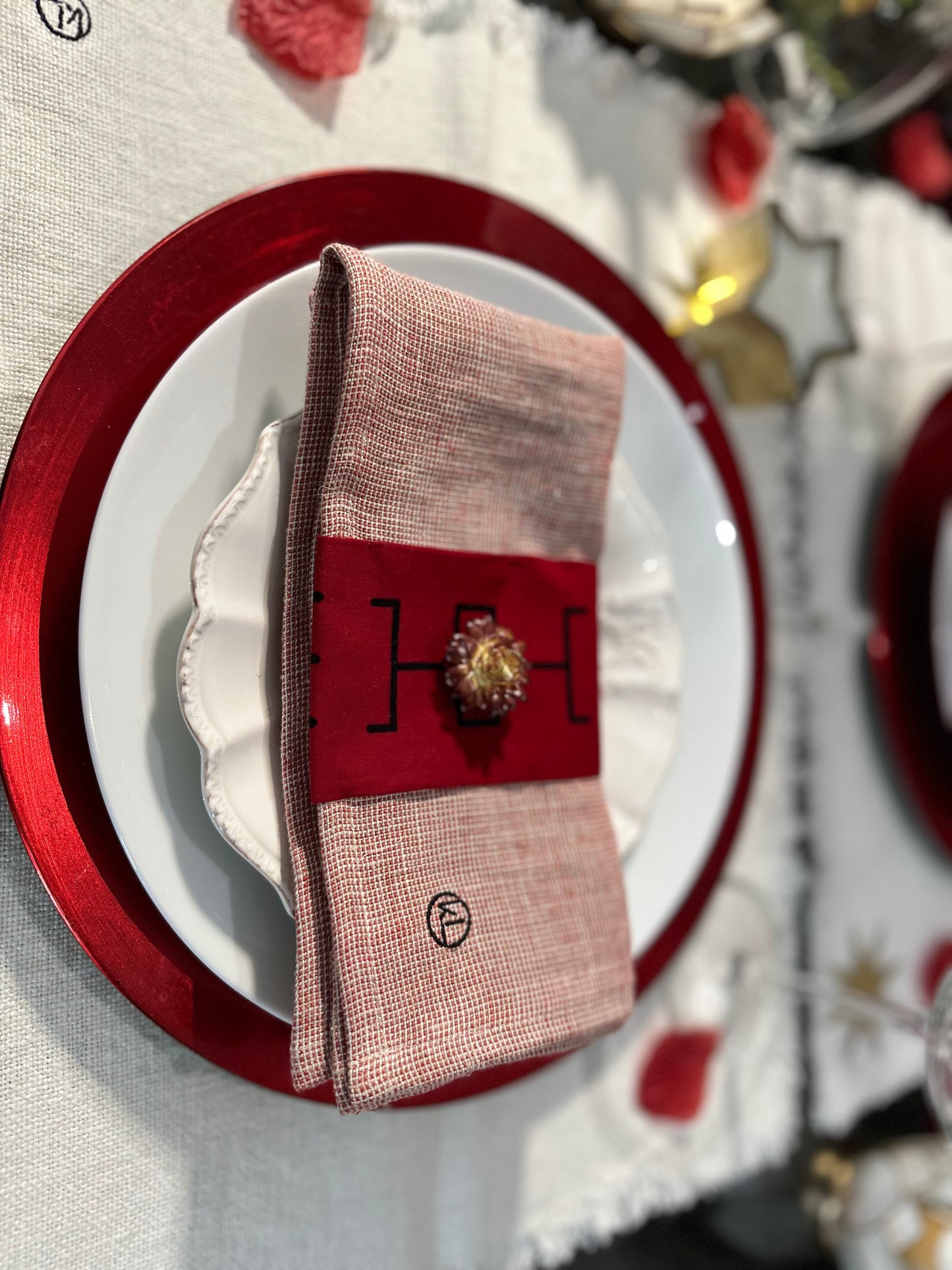 Serviettes de table en lin - Red souvenirs 45 x 45