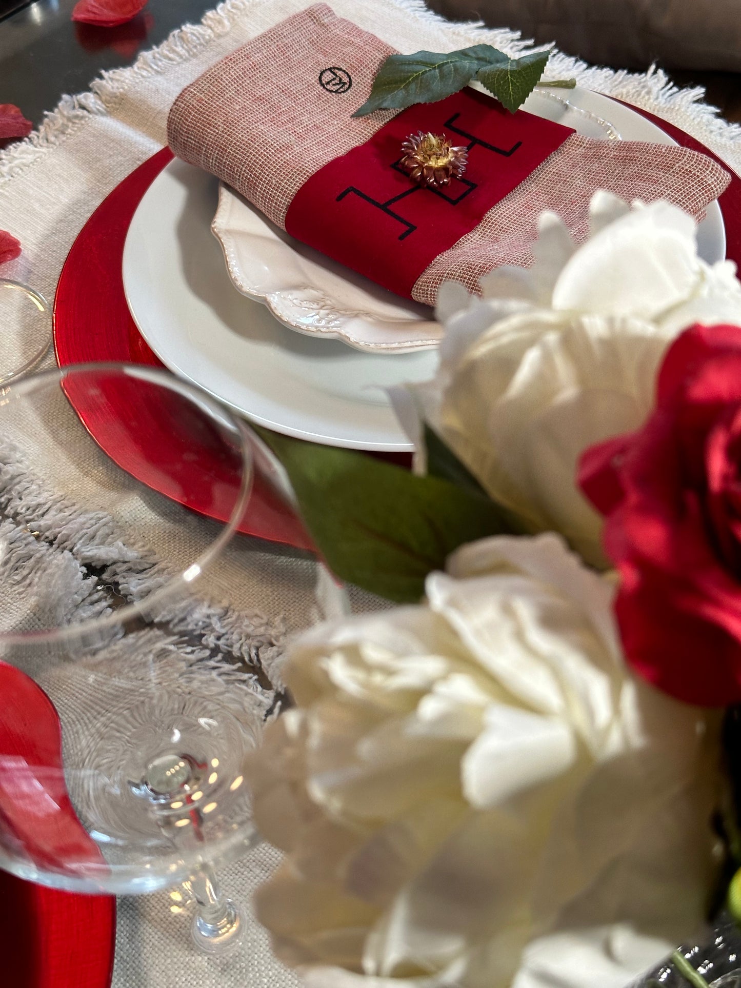 Serviettes de table en lin - Red souvenirs 45 x 45