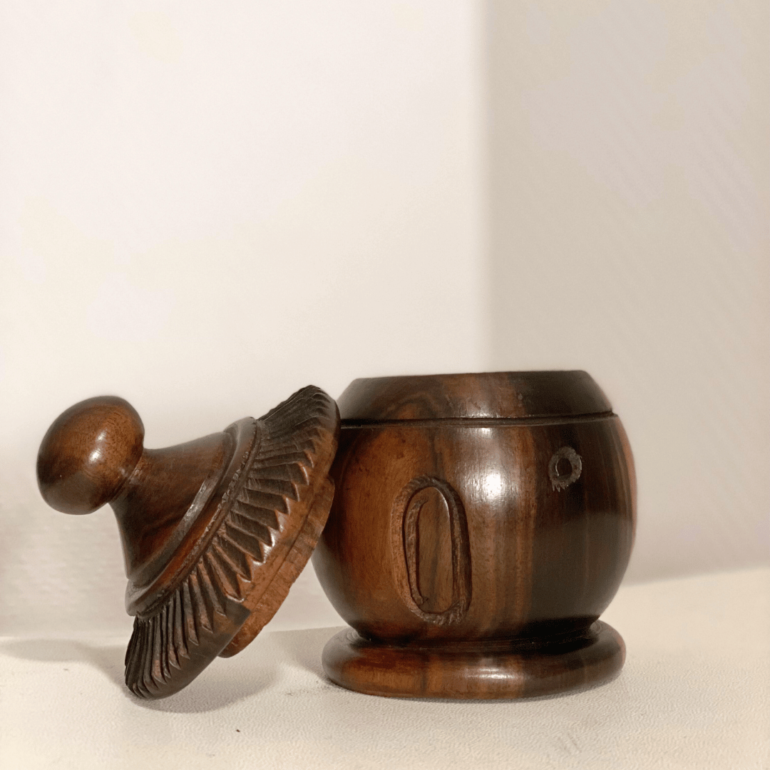 Wooden house box art object height 10 cm