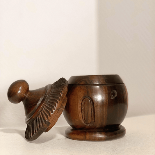 Wooden house box art object height 10 cm