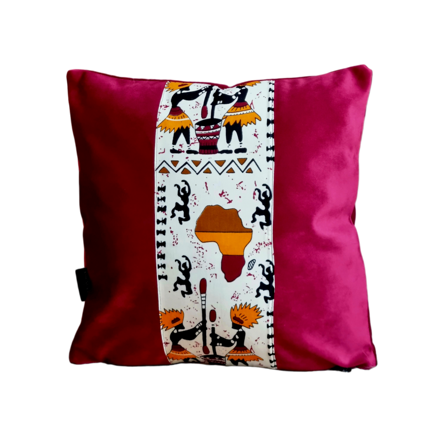Coussin Africa en velours et pagne antique