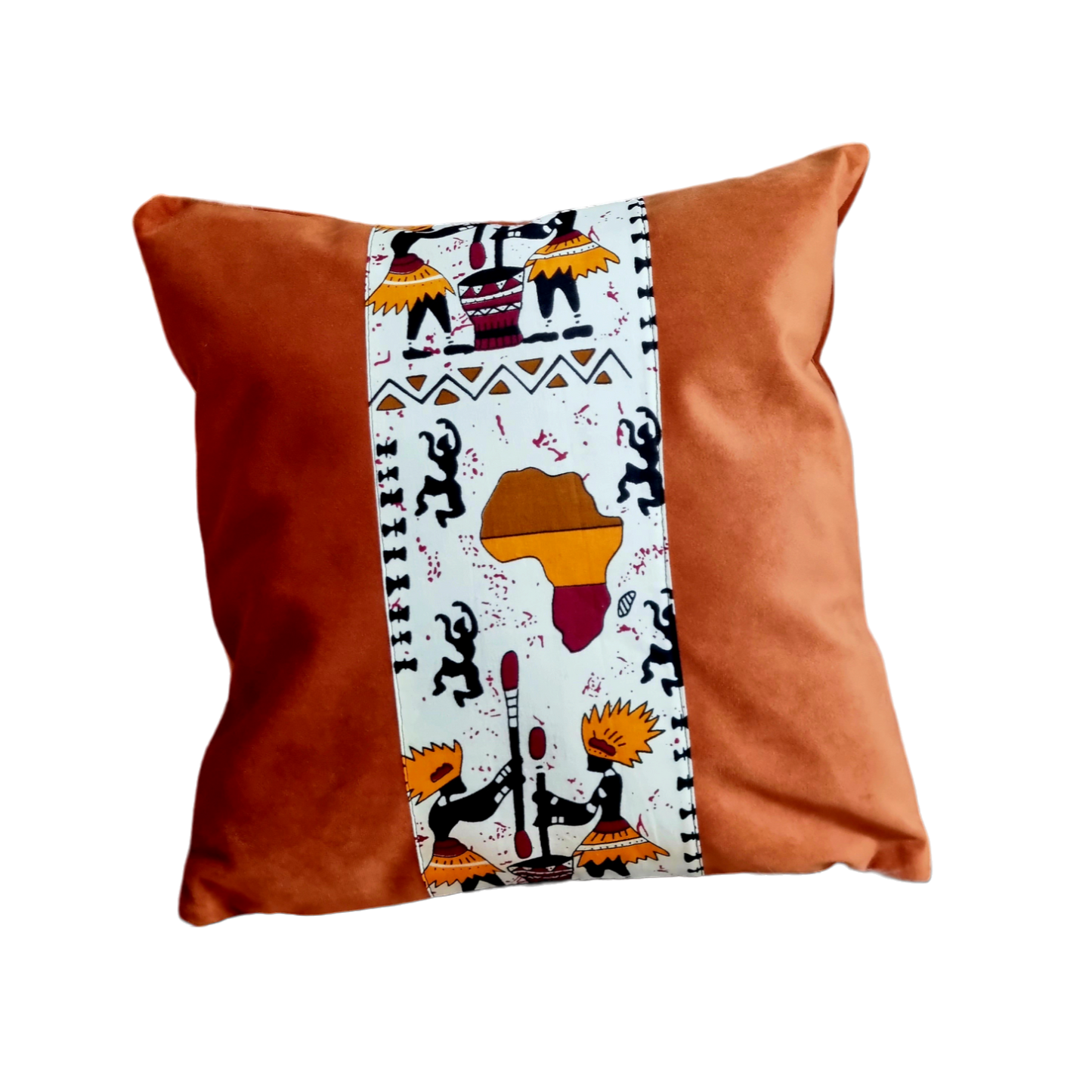 Coussin Africa en velours et pagne antique
