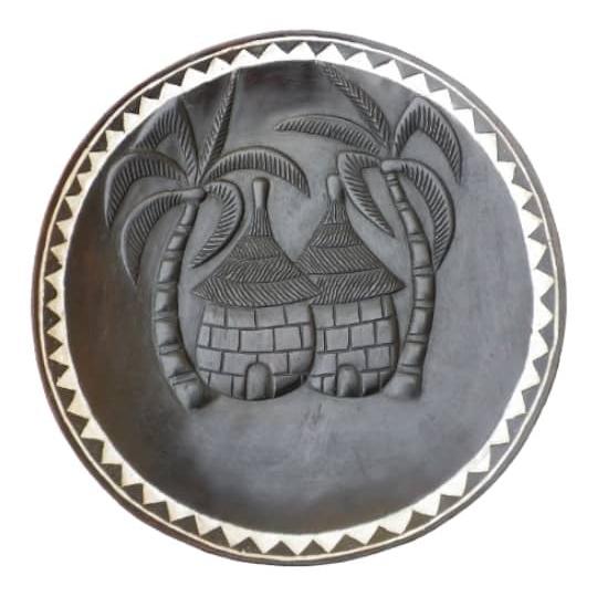 Decoración de pared - objeto de arte de palma bandeja de madera de teca negra diámetro 40 cm