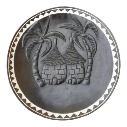 Wall decoration - palm art object black teak wood tray diameter 40 cm