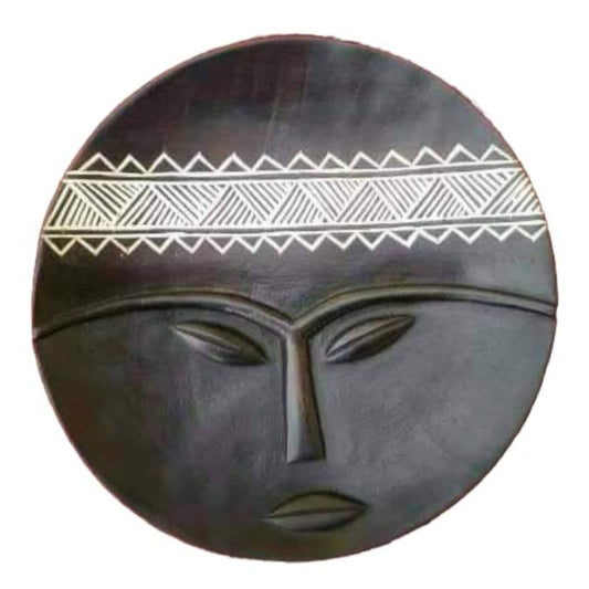 Wall decoration - art object face black teak wood tray diameter 40 cm